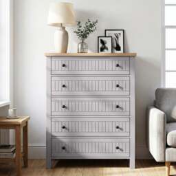 Linra Painted Tall 5 Chest of Drawers - Grey Bedroom Drawers - thumbnail 2