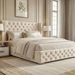Cross Velvet Ottoman Storage Bed Double Beige