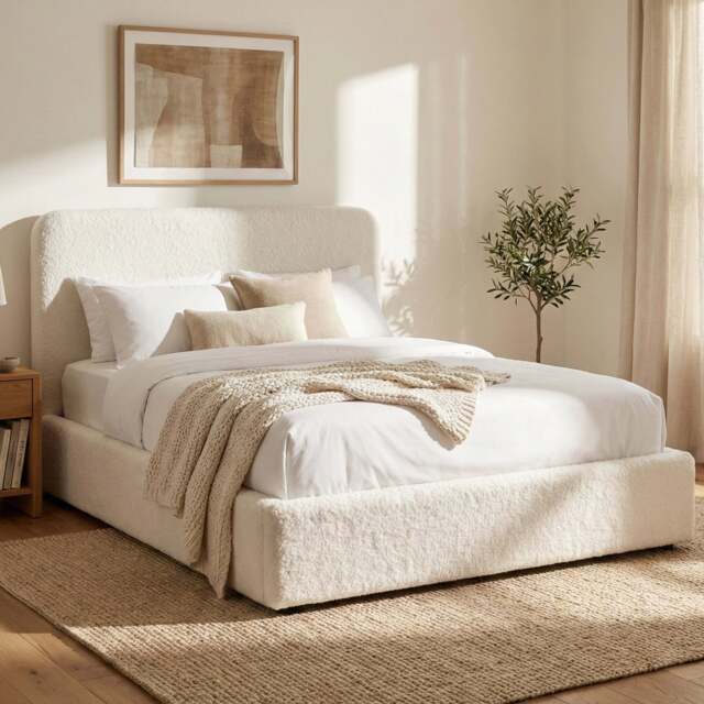 Sofna Boucle Ottoman Storage Bed Frame, White Small Double - image 1