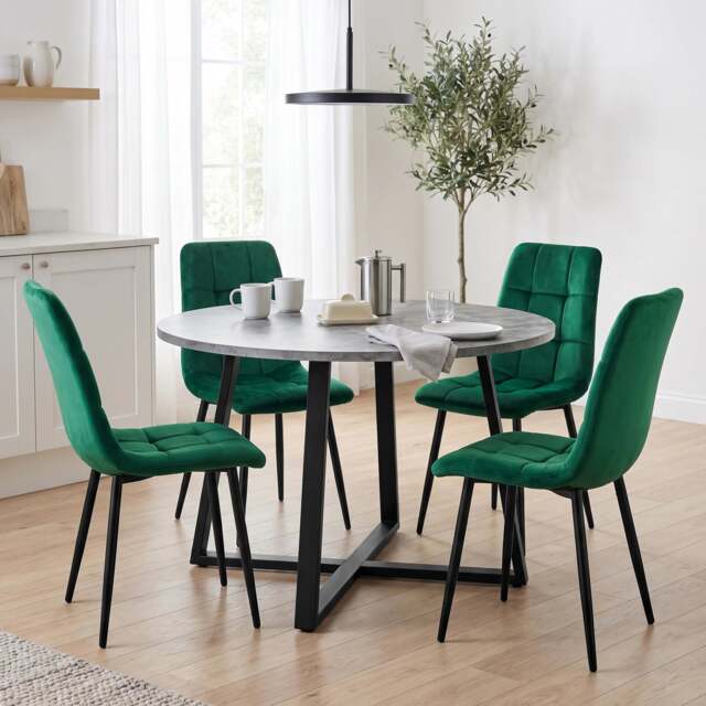 Kyvon Round Dining Table Set with 4 Chairs - Concrete Effect - image 1