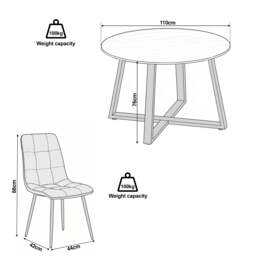 Kyvon Round Dining Table Set with 4 Chairs - Concrete Effect - thumbnail 3