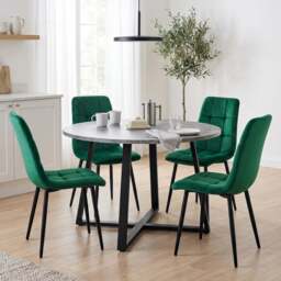 Kyvon Round Dining Table Set with 4 Chairs - Concrete Effect - thumbnail 1