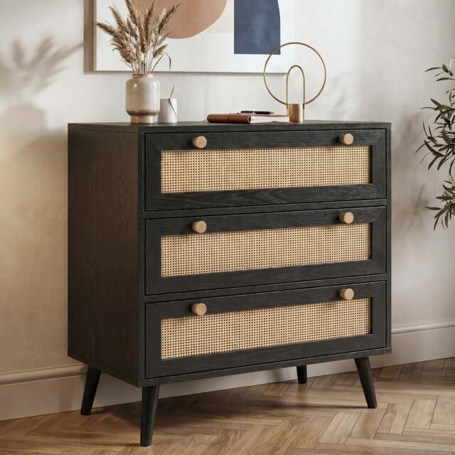 Wovena Black Rattan 3 Chest of Drawers, Pine legs - image 1