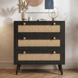 Wovena Black Rattan 3 Chest of Drawers, Pine legs - thumbnail 2