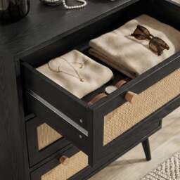 Wovena Black Rattan 3 Chest of Drawers, Pine legs - thumbnail 5