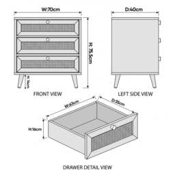 Wovena Black Rattan 3 Chest of Drawers, Pine legs - thumbnail 4