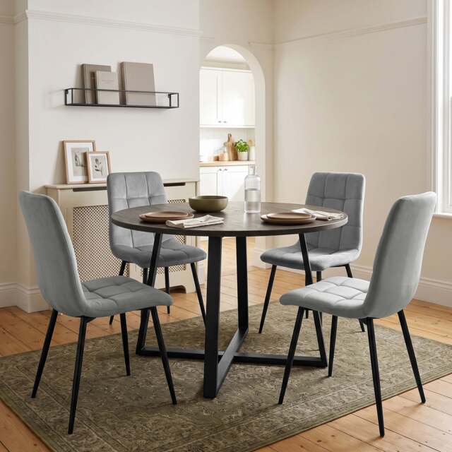 Kyvon Round Dining Table Set with 4 Chairs - Dark Wood Effect - image 1