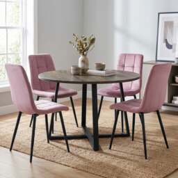 Kyvon Round Dining Table Set with 4 Chairs - Dark Wood Effect - Pink
