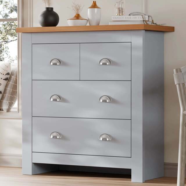 3 Drawer Chest of Drawers - Shaker Style Oak Top - Grey
