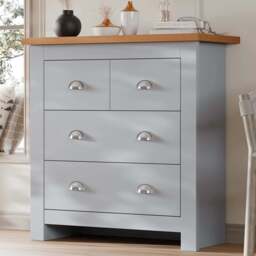 3 Drawer Chest of Drawers - Shaker Style Oak Top - Grey