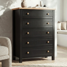 Linra Painted Tall 5 Chest of Drawers - Bedroom Drawers - Black