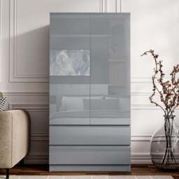 High Gloss 3 Piece Bedroom Set- 2 Door Wardrobe With Drawers - thumbnail 2