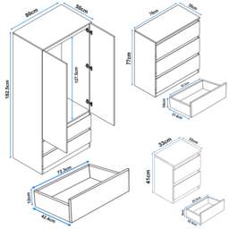 High Gloss 3 Piece Bedroom Set- 2 Door Wardrobe With Drawers - thumbnail 5