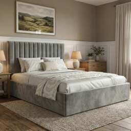 Vertical Line Ottoman Storage Bed - Velvet Ottoman Bed Frame - Small Double (4ft) / Grey