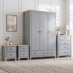 Haven Grey Painted 4 Piece Bedroom Set - Oak Top