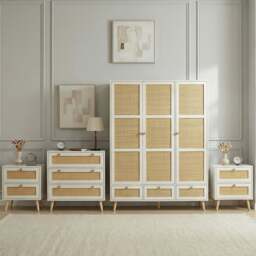 Wovena Rattan 4 Piece Bedroom Furniture Set - Pine Legs