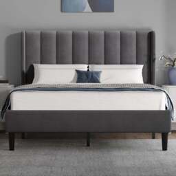 Vertical Line Velvet Upholstered Bed Frame Double & King Sizes - Double (4ft6) / Grey