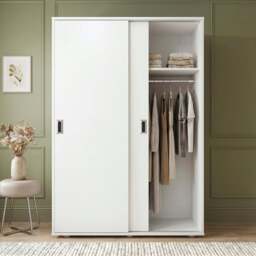 120cm White 2 Door Sliding Wardrobe with Shelves and Hanging Rail - thumbnail 3