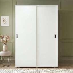 120cm White 2 Door Sliding Wardrobe with Shelves and Hanging Rail - thumbnail 2