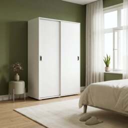 120cm White 2 Door Sliding Wardrobe with Shelves and Hanging Rail - thumbnail 5