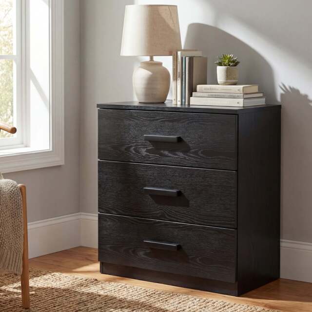 Blythe 3 Drawer Chest - Small Chest of Drawers - Black