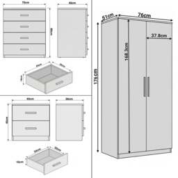 Blythe 3 Piece Bedroom Set - Ash Grey Wardrobe & Drawers - thumbnail 5
