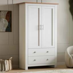Shaker Double Wardrobe With Drawers And Hanging Space - White