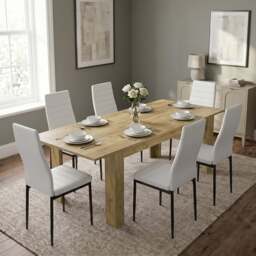 Milo Oak Effect Extendable Dining Table and Chairs Set - 6 Seater / White