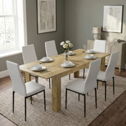 Milo Extendable Dining Table Set - Oak Effect - 6 Seater / White