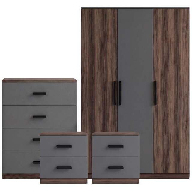 Blythe Walnut Grey 4 Piece Bedroom Furniture Set - image 1