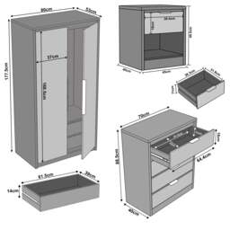 Skova 3 Piece Bedroom Set - Wardrobe and Chest of Drawers - thumbnail 5