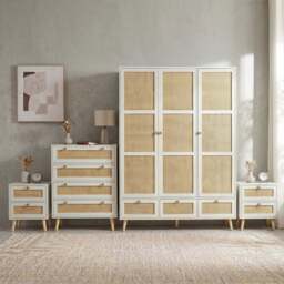 Wovena Rattan 4 Piece Bedroom Set- Pine Legs - White