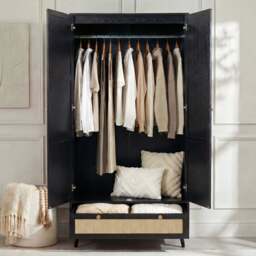 Wovena Rattan 2 Door Wardrobe with Drawers - Black - thumbnail 3