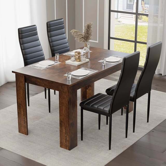 Rustic 4-6 Seater Dining Table and Chairs Set - 4 Seater / Black