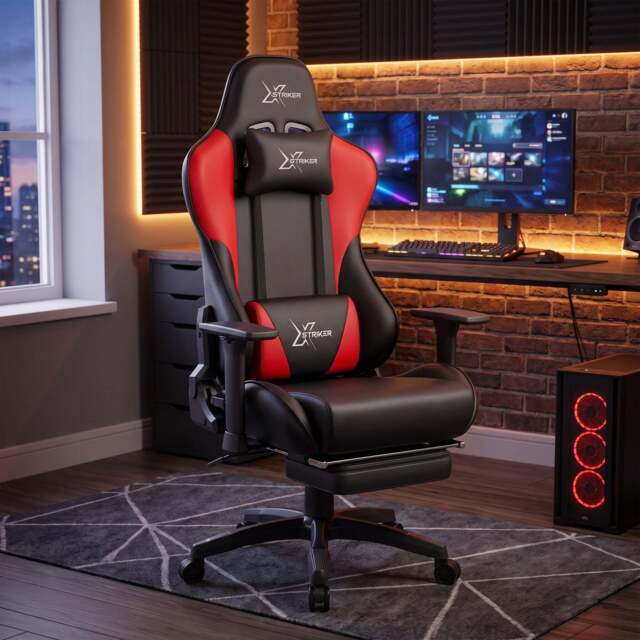 Ergonomic Gaming Chair with Footrest and Lumbar Support - Red