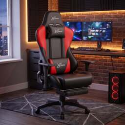 Ergonomic Gaming Chair with Footrest and Lumbar Support - Red