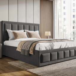 Linen Super King Dark Grey Ottoman Storage Bed Frame