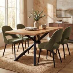Xylon 4-6 Seater Dining Table and Chairs Set - 4 Seater / Green