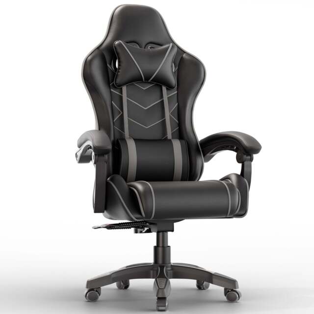 Ergonomic Gaming Chair with Headrest and Lumbar Support - Grey