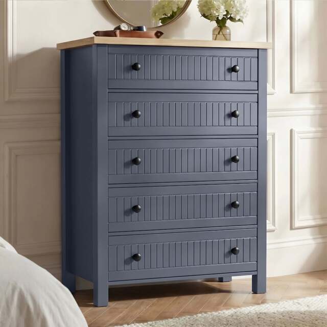 Linra Painted Tall 5 Chest of Drawers - Blue Bedroom Drawers - image 1