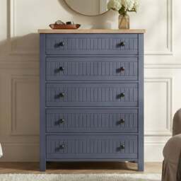 Linra Painted Tall 5 Chest of Drawers - Blue Bedroom Drawers - thumbnail 2