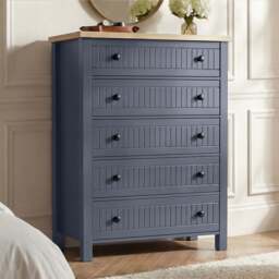 Linra Painted Tall 5 Chest of Drawers - Blue Bedroom Drawers - thumbnail 1