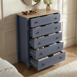 Linra Painted Tall 5 Chest of Drawers - Blue Bedroom Drawers - thumbnail 3
