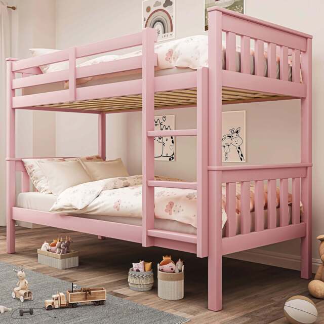 Solid Wood Detachable Double Bunk Bed - Pink