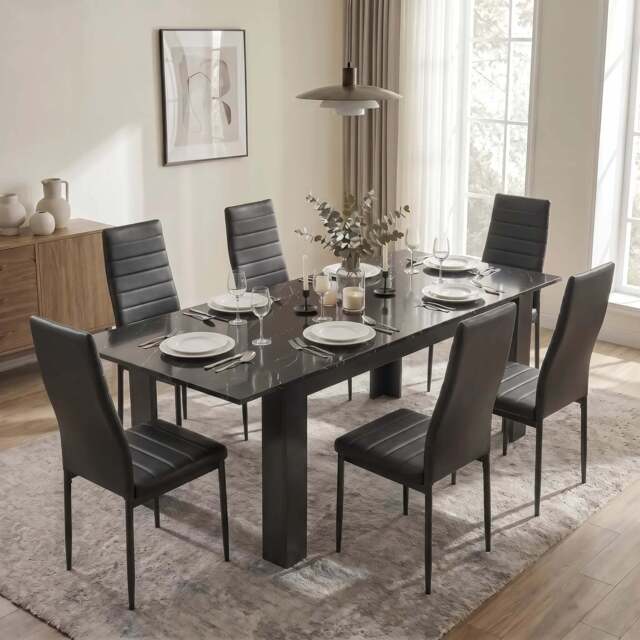 Milo Extendable Dining Table Set - Black Marble Effect - image 1