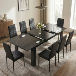 Milo Extendable Dining Table Set - Black Marble Effect - thumbnail 3