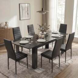 Milo Extendable Dining Table Set - Black Marble Effect - thumbnail 1