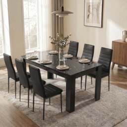 Milo Extendable Dining Table Set - Black Marble Effect - thumbnail 2