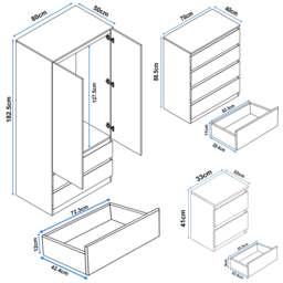 High Gloss 3 Piece Wardrobe Set With Chest of Drawers - thumbnail 5