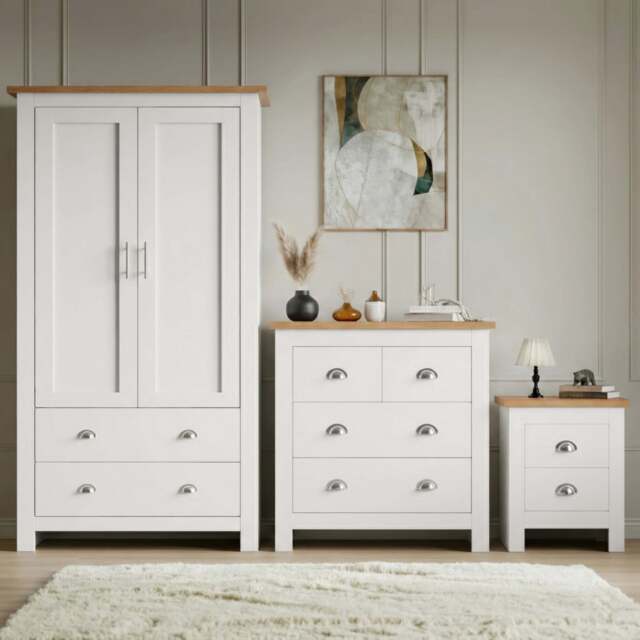 Shaker 3 Piece Bedroom Set - Wardrobe with Chest of Drawers - White